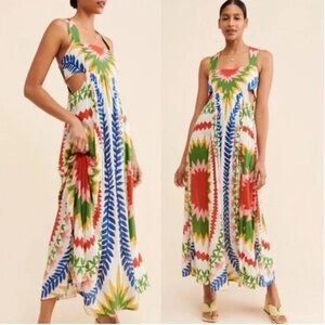 Anthropologie Incerti Maxi Dress Multi-Color Bohemian Print, Size XS